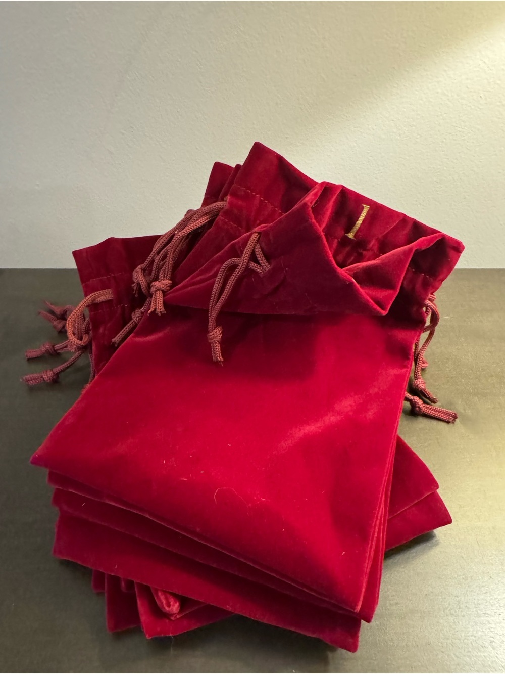 12 Days of Christmas Numbered Red Velvet Drawstring Pouches (Set of 12) 6” x 9”